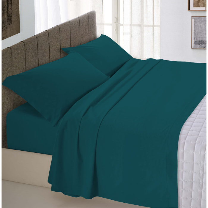 COMPLETO LETTO MAX COLOR MADE IN ITALY COTONE- VERDE PETROLIO MATRIMONIALE