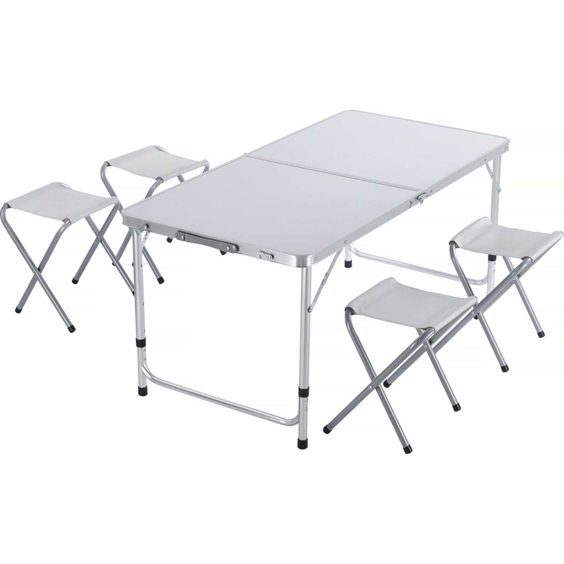 Ensembe table de camping et 4 tabourets pliants - 125 x 60 cm - Blanc