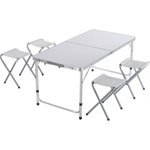 Ensembe table de camping et 4 tabourets pliants - 125 x 60 cm - Blanc