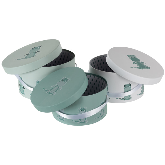 J-Line Set De 3 Boite Dragon Papier Blanc/Menthe