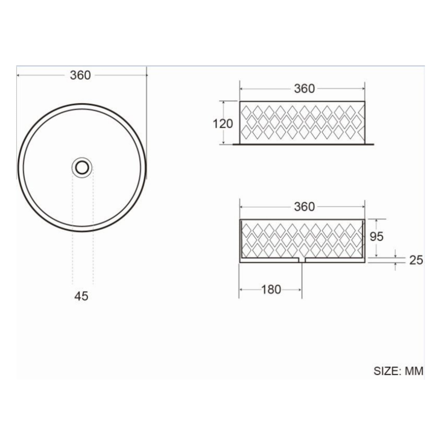 Vasque à poser ronde diamètre 36 cm - blanc brillant - finition striée - sans trop-plein - Infinitio SAT