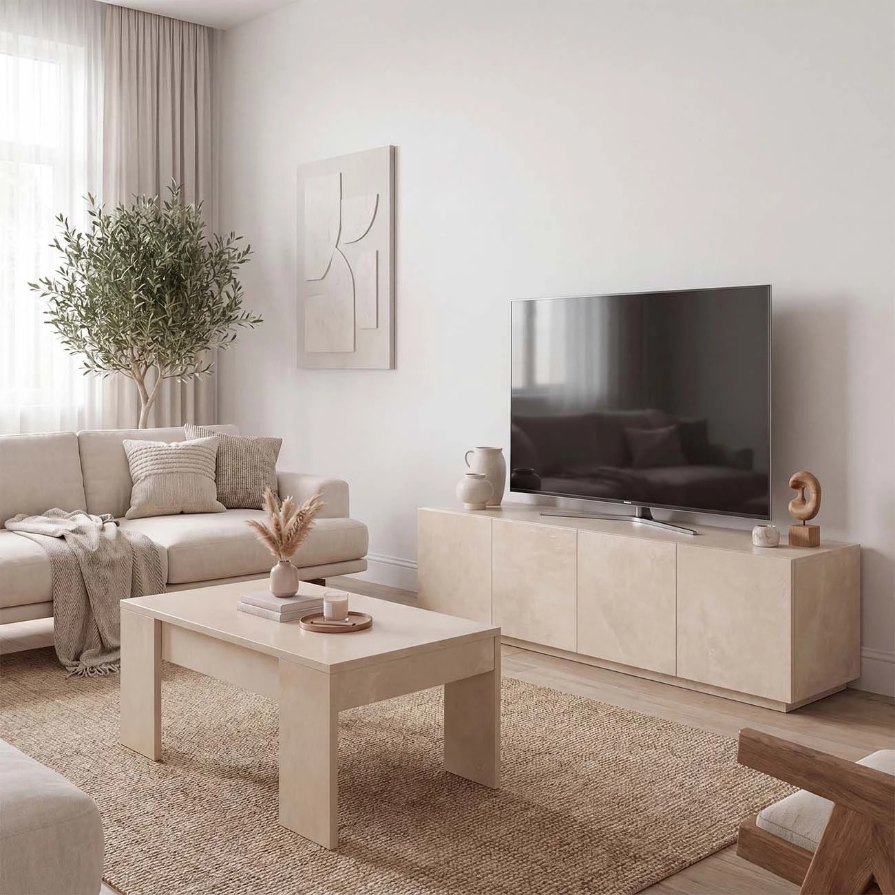 Mesa de centro elevable con almacenaje en microcemento beige 100x45-56 cm Vita Microcemento Beige