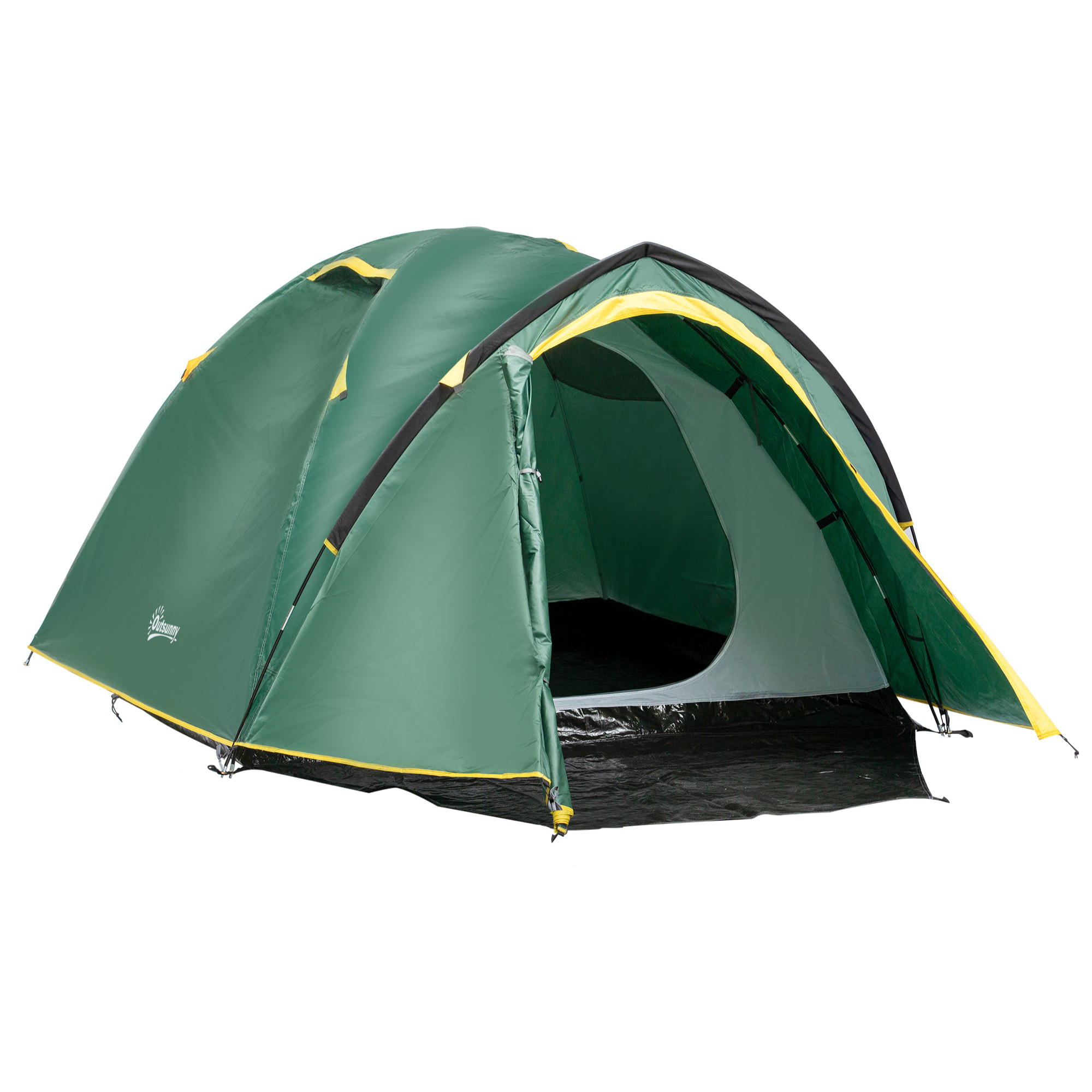 Tente de camping 2-3 personnes montage facile 2 portes fenêtres dim. 3,25L x 1,83l x 1,3H m fibre verre polyester PE vert