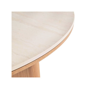 Table basse ronde D.80 cm bois et céramique beige marbré - OAK