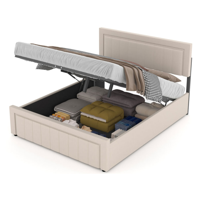 TOPEKA Lit contemporain avec coffre de rangement 160x200cm en velours beige