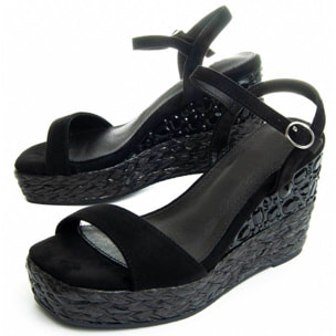 Sandalias de Cuña - Negro - Altura: 12 Cm