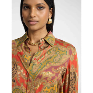 Elena Mirò - Camisa de raso estampada patchwork - Naranja sol