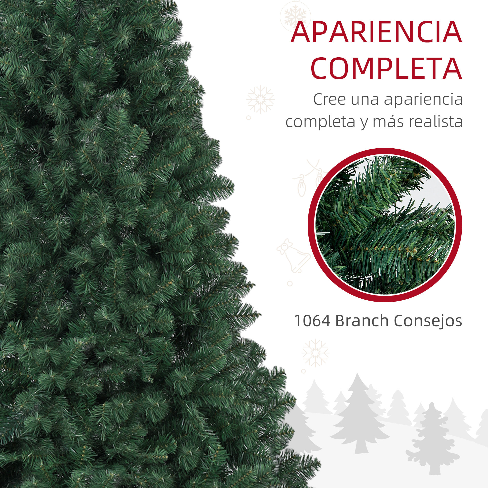 Árbol de Navidad 210 cm Árbol de Navidad Artificial con 1064 Ramas de Alambre de Memoria y Base Plegable Árbol de Navideño para Salón Verde