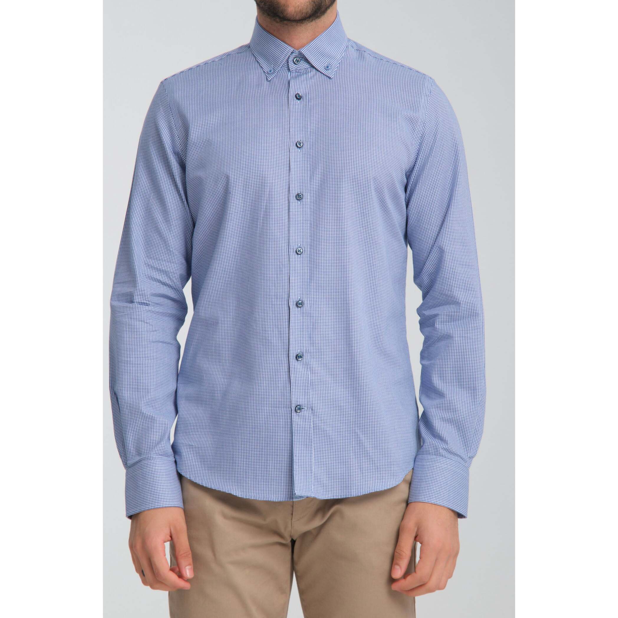 Camicia Uomo Botton Down Slim Armaturato Fantasia Avion e Bianco