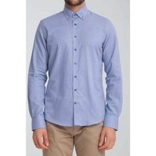 Camicia Uomo Botton Down Slim Armaturato Fantasia Avion e Bianco