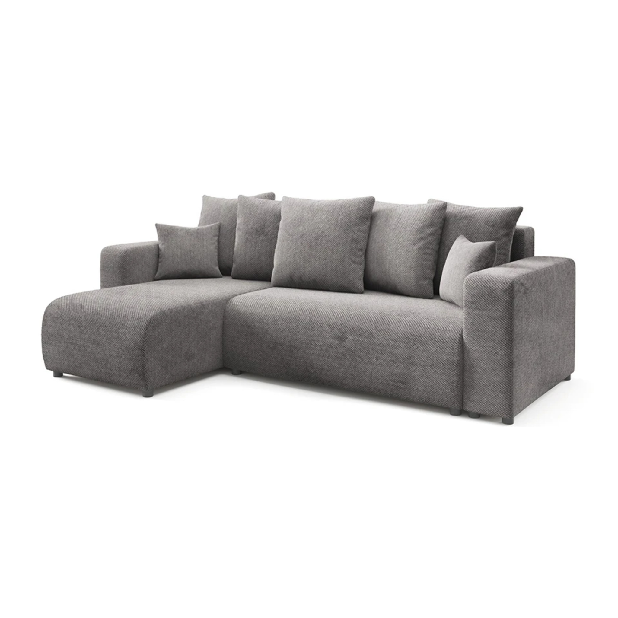GLORIA - Canapé d'angle gauche convertible 4 places en tissu gris foncé