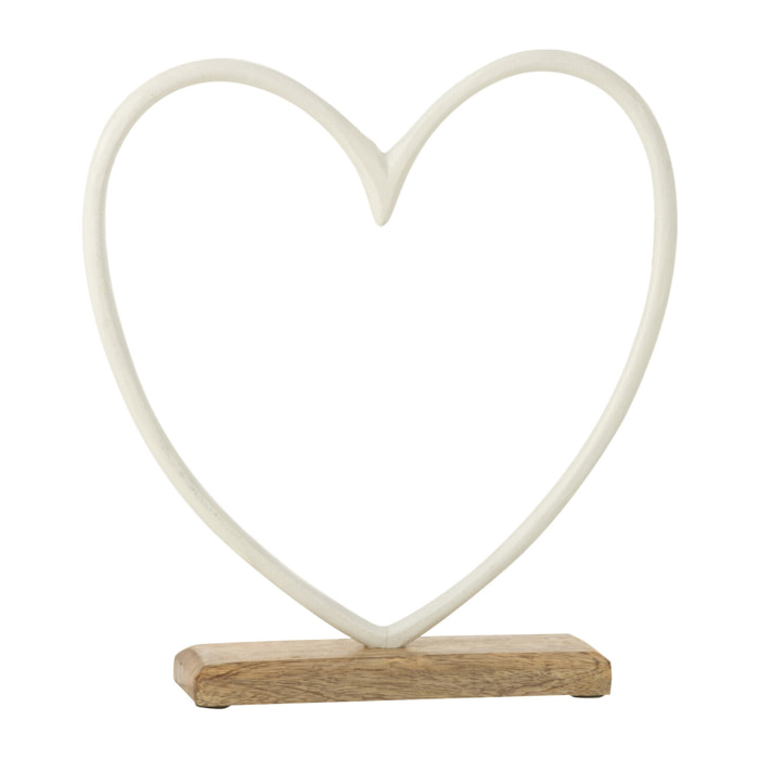 J-Line décoration Coeur Sur Socle - aluminium/bois - blanc - large