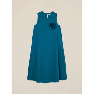 Oltre - Vestito midi in popeline con spilla - Ottanio