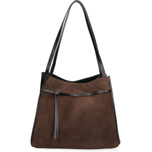 Borsa a spalla da donna Made in Italy - Modello Seraphina Elite - Pelle scamosciata - 35.0 x 35.0 x 16.0 cm