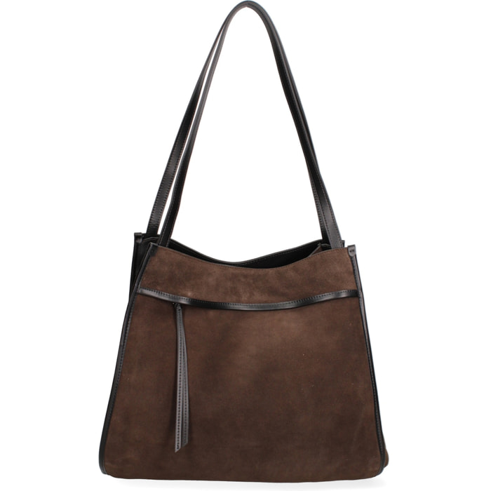 Borsa a spalla da donna Made in Italy - Modello Seraphina Elite - Pelle scamosciata - 35.0 x 35.0 x 16.0 cm