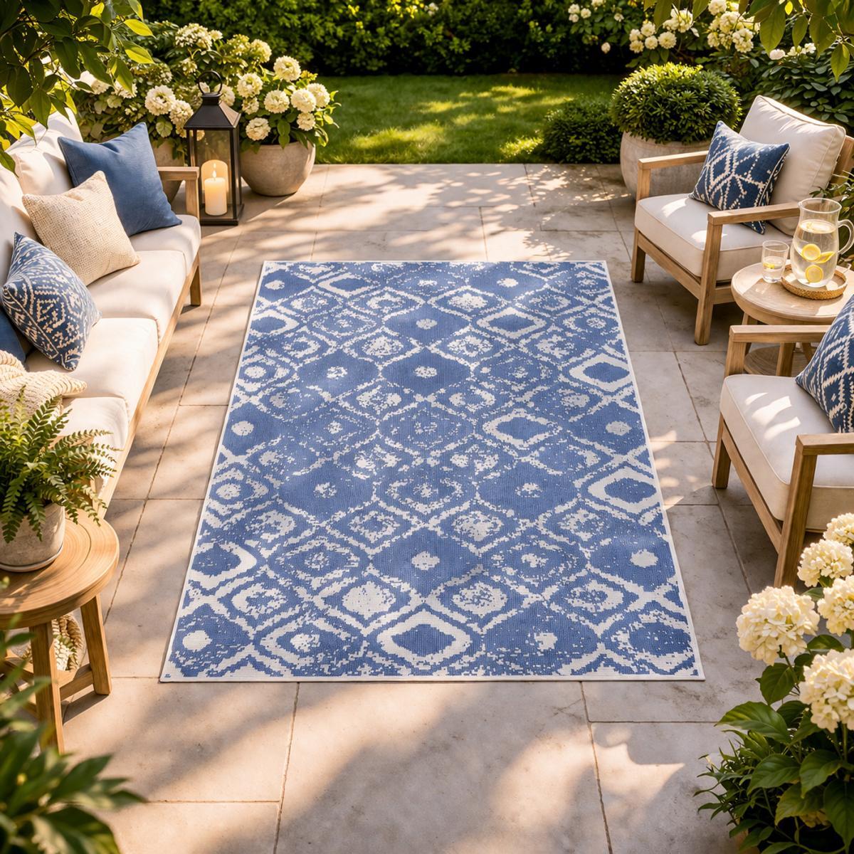 Tapis d'extérieur Reversible Culu bleu et blanc