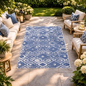 Tapis d'extérieur Reversible Culu bleu et blanc