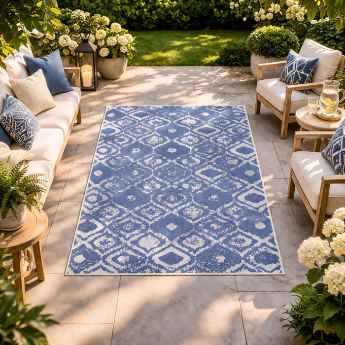 Tapis d'extérieur Reversible Culu bleu et blanc