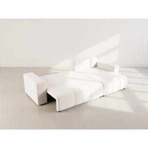 Nicole - Canapé d'angle réversible 5 places convertible avec coffre en tissu - Beige