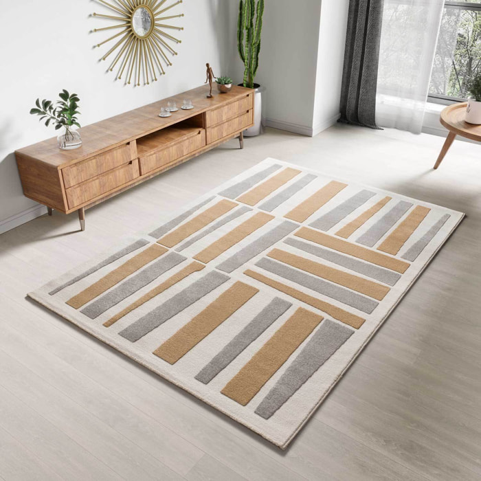 FLORA Alfombra geométrica con relieve en tonos beige y gris, varias medidas disponibles