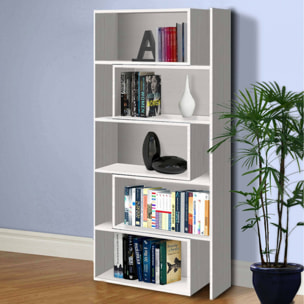 Libreria estensibile in larghezza a 5 vani aperti, Scaffale per libri e documenti da ufficio, Made in Italy, cm 72x22h181, colore Rovere sbiancato