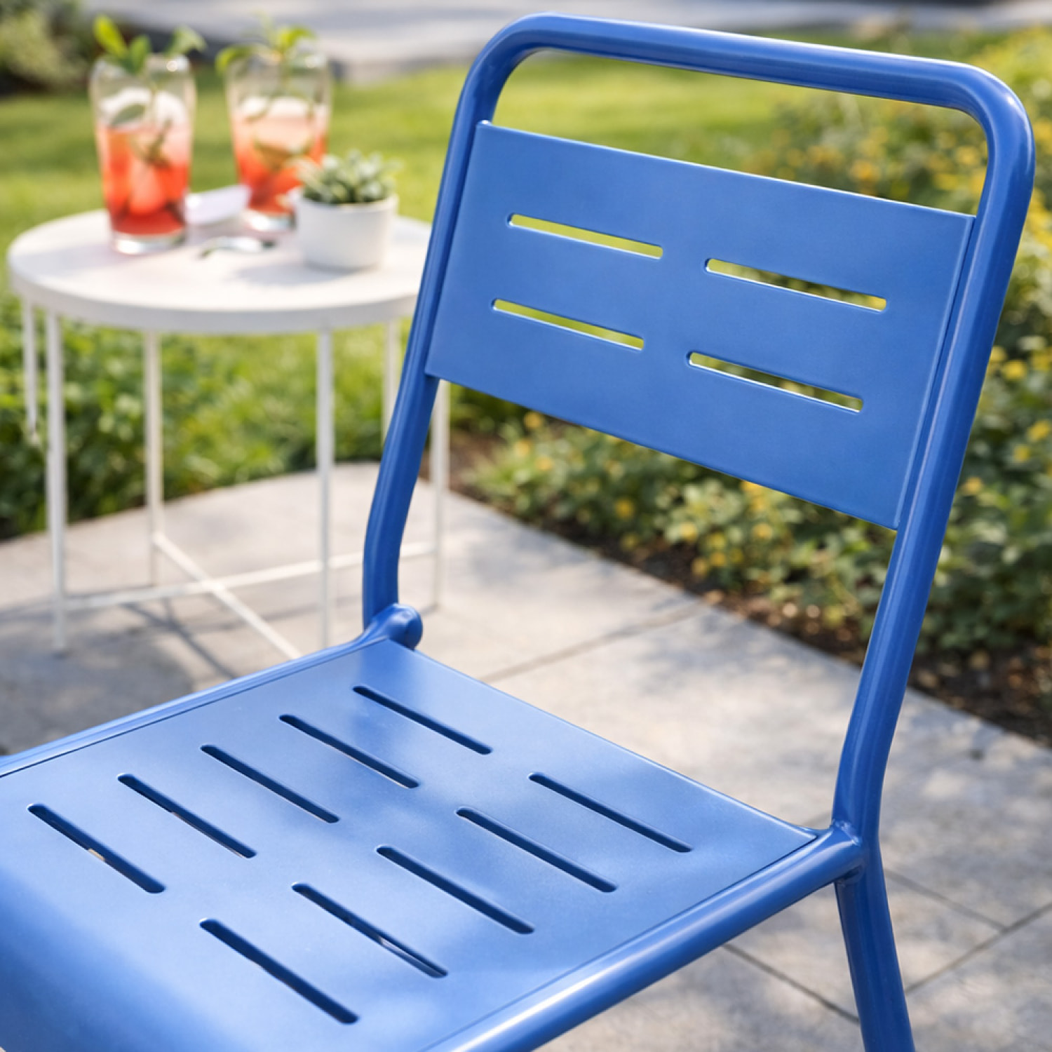 EVORA Ensemble de 2 chaises de jardin empilables bleues