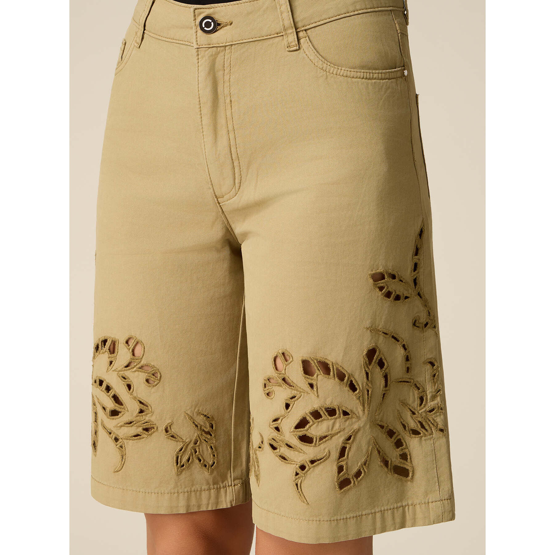 Oltre - Bermuda in cotone con ricami see-through - Verde militare