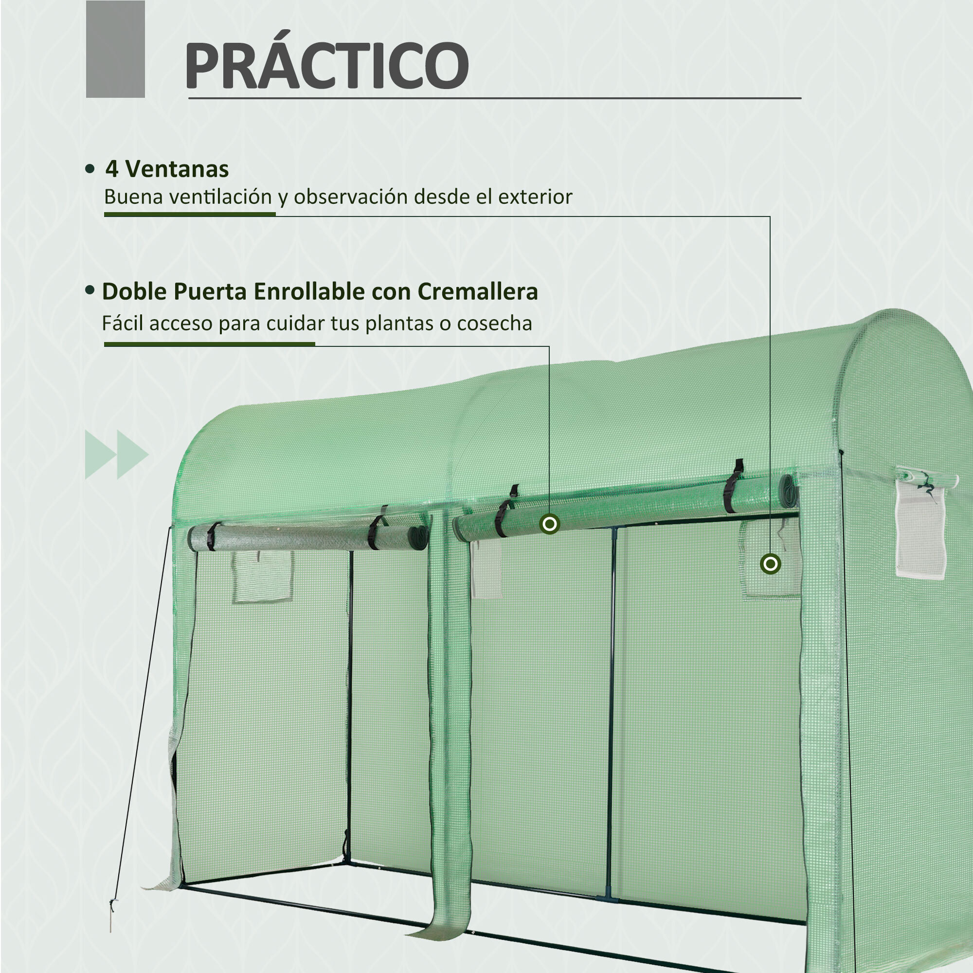 Invernadero Caseta de Jardín Tipo Túnel con 4 Ventanas para Cultivos Plantas