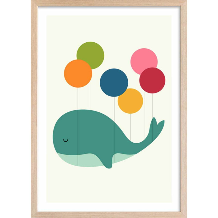 Affiche  baleine ballon Affiche + cadre en bois - Chêne