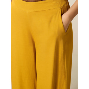 Oltre - Pantalones palazzo mezcla de lino - Amarillo
