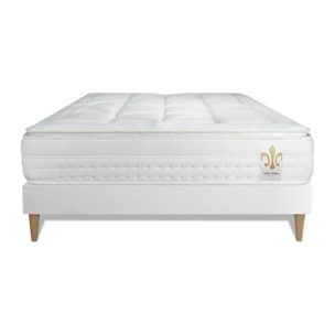 Ensemble Matelas Vingt-Huit PLUS - 28cm - Ressorts ensachés et mémoire de forme - Tensions allégées - Sommier kit Blanc