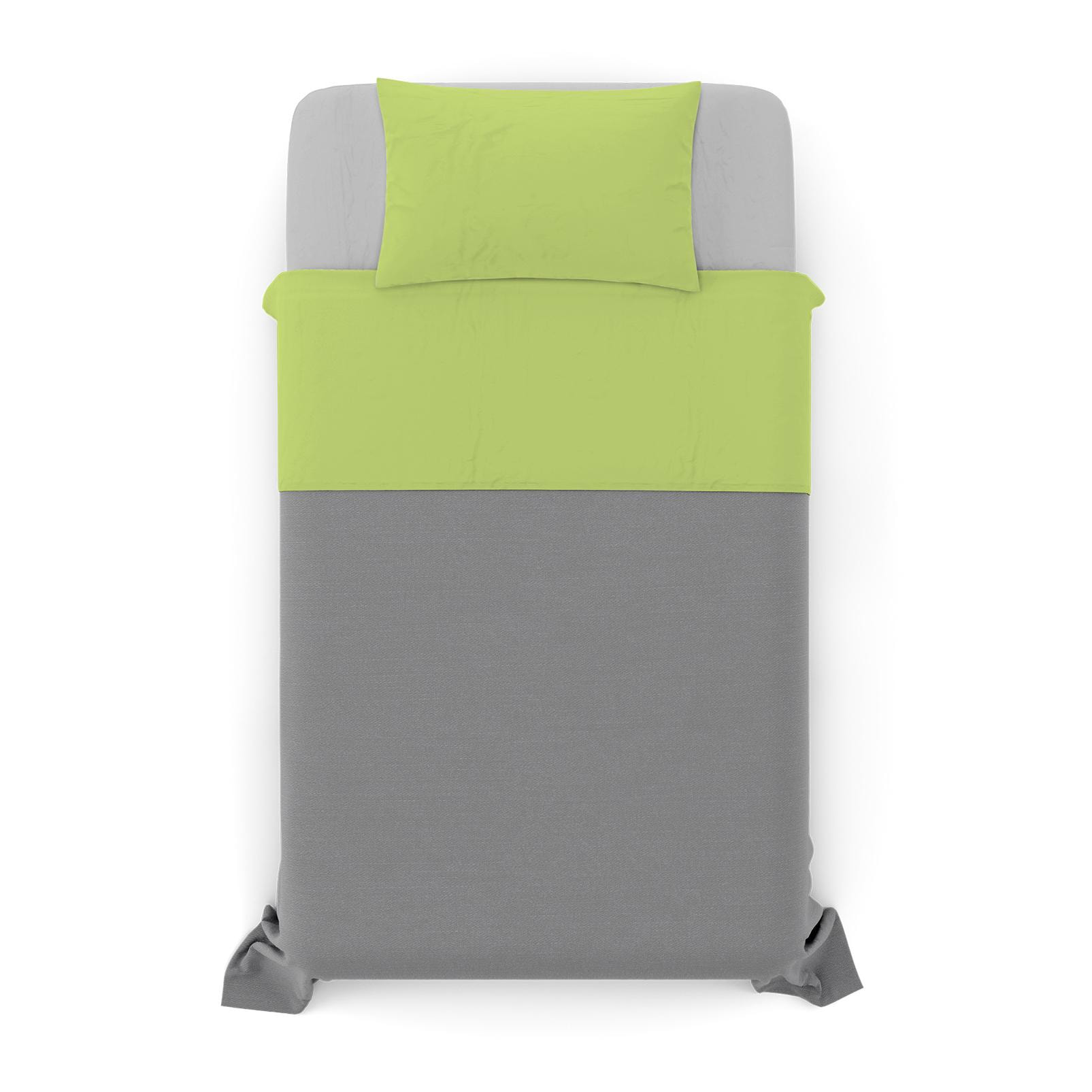 COMPLETO LETTO NATURAL COLOUR MADE IN ITALY COTONE-VERDE ACIDO/GRIGIO CHIARO PIAZZA E MEZZA