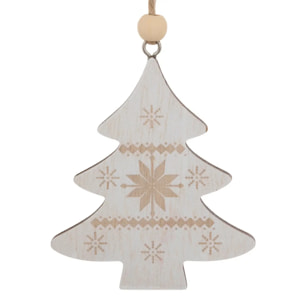 Lot de 2 sujets cœur rouge et sapin beige bois H.8cm