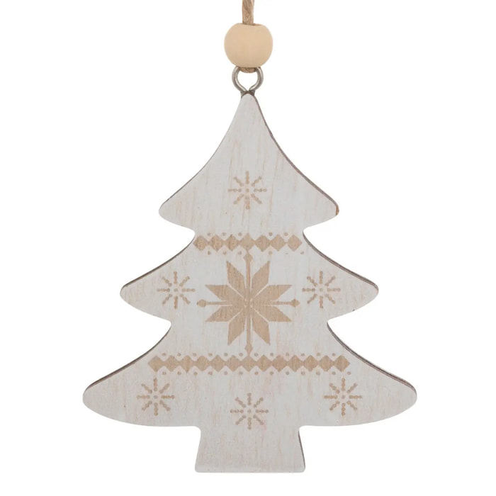 Lot de 2 sujets cœur rouge et sapin beige bois H.8cm