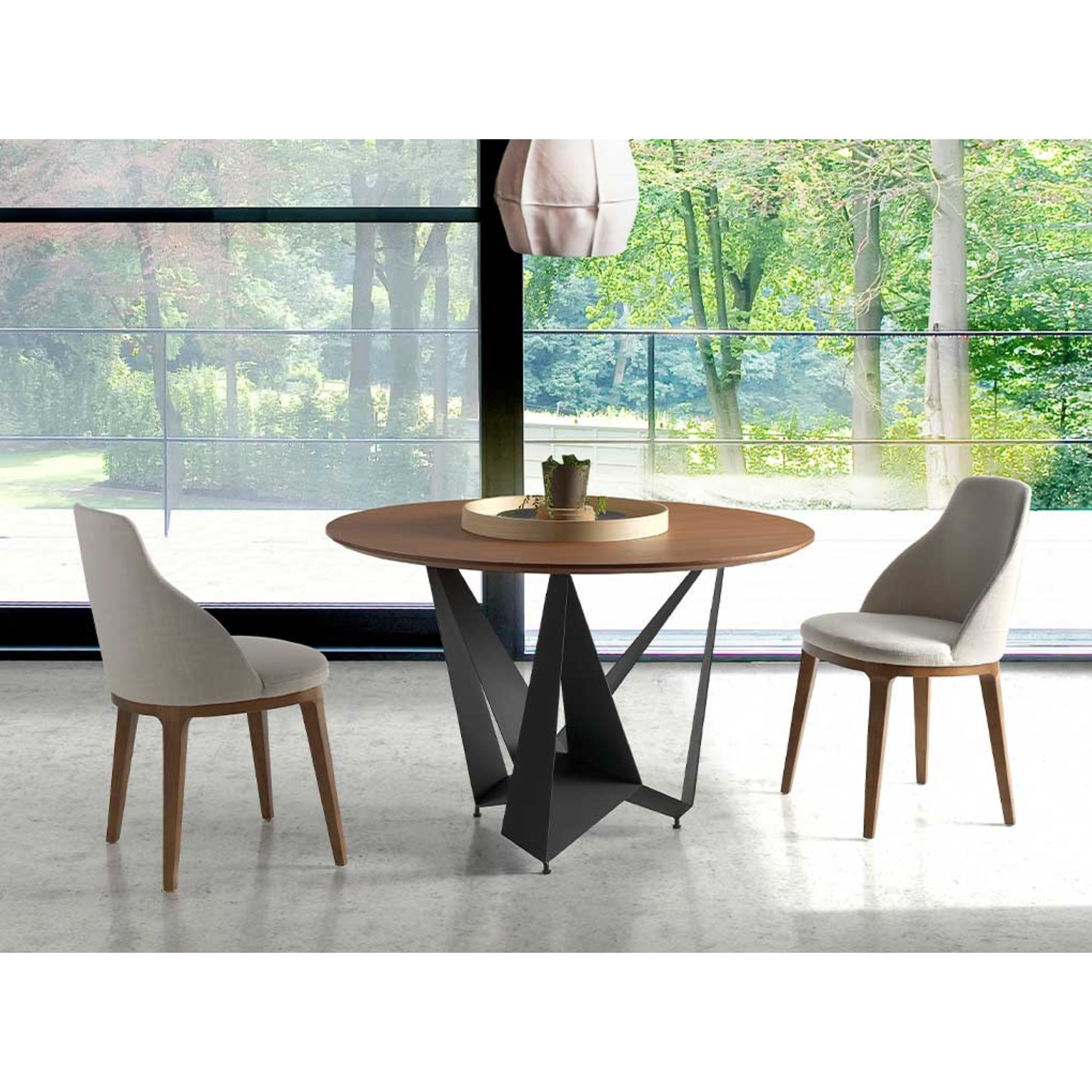 Mesa fija circular – Nogal y negro