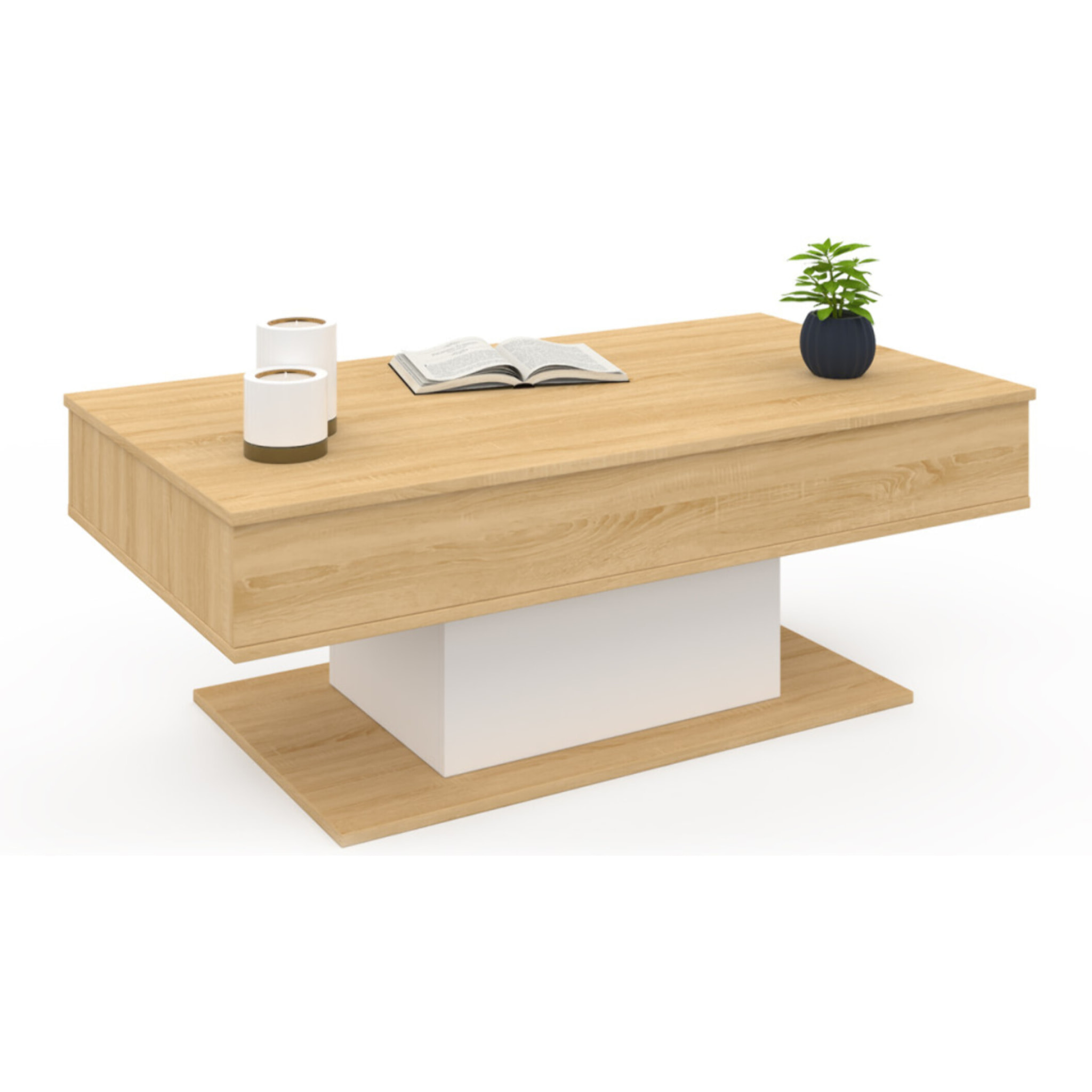 Table basse Tania relevable bois et blanc