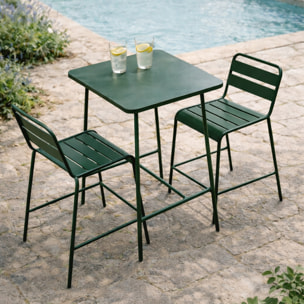 Ensemble table de bar et 2 chaises hautes d'extérieur vert EVORA