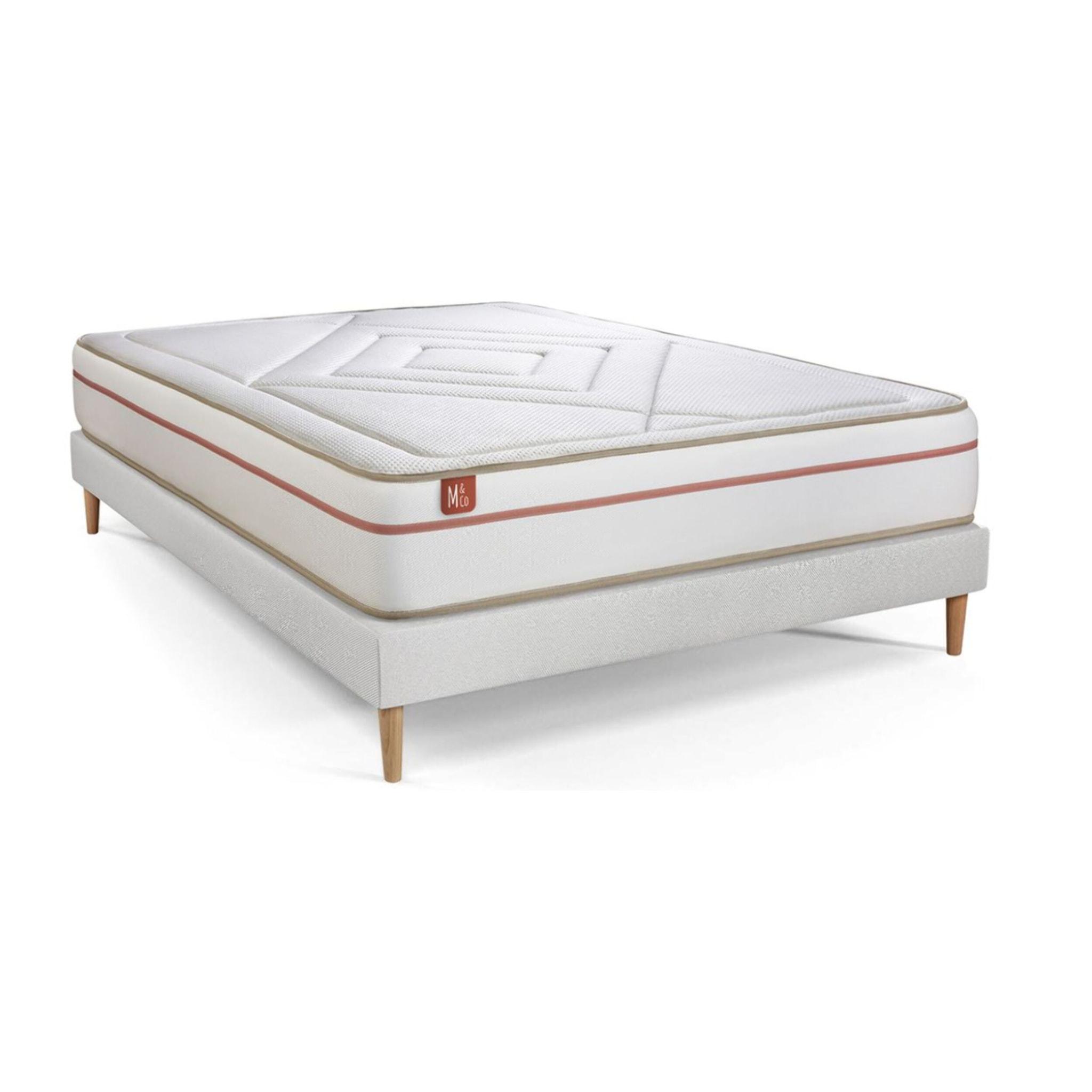 Ensemble Matelas Le Paisible - 24cm - Mémoire de forme - Matériaux éco-responsable - Sommier kit Blanc