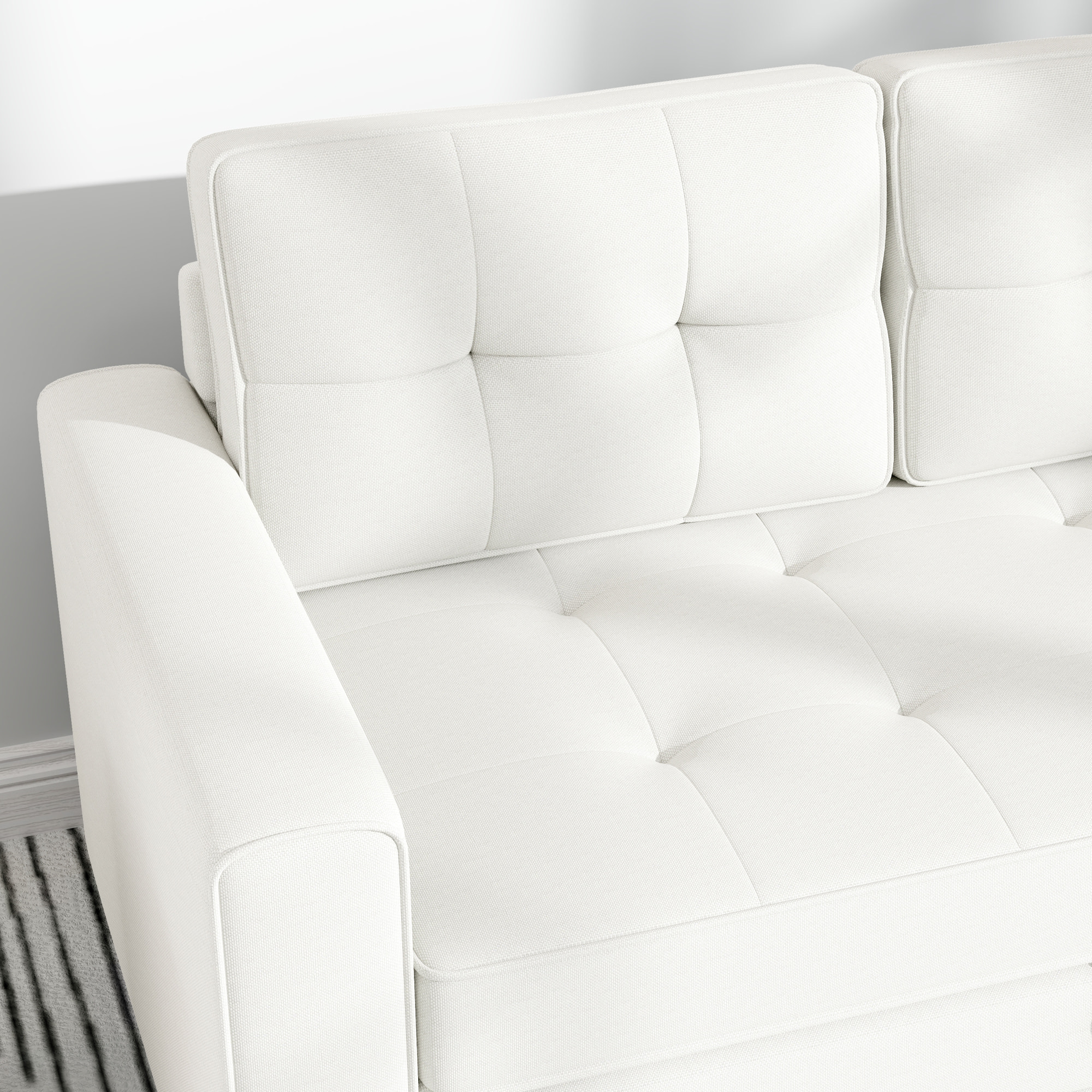 Canapé convertible 2 places design contemporain assise dossier capitonnés polyester aspect lin blanc cassé