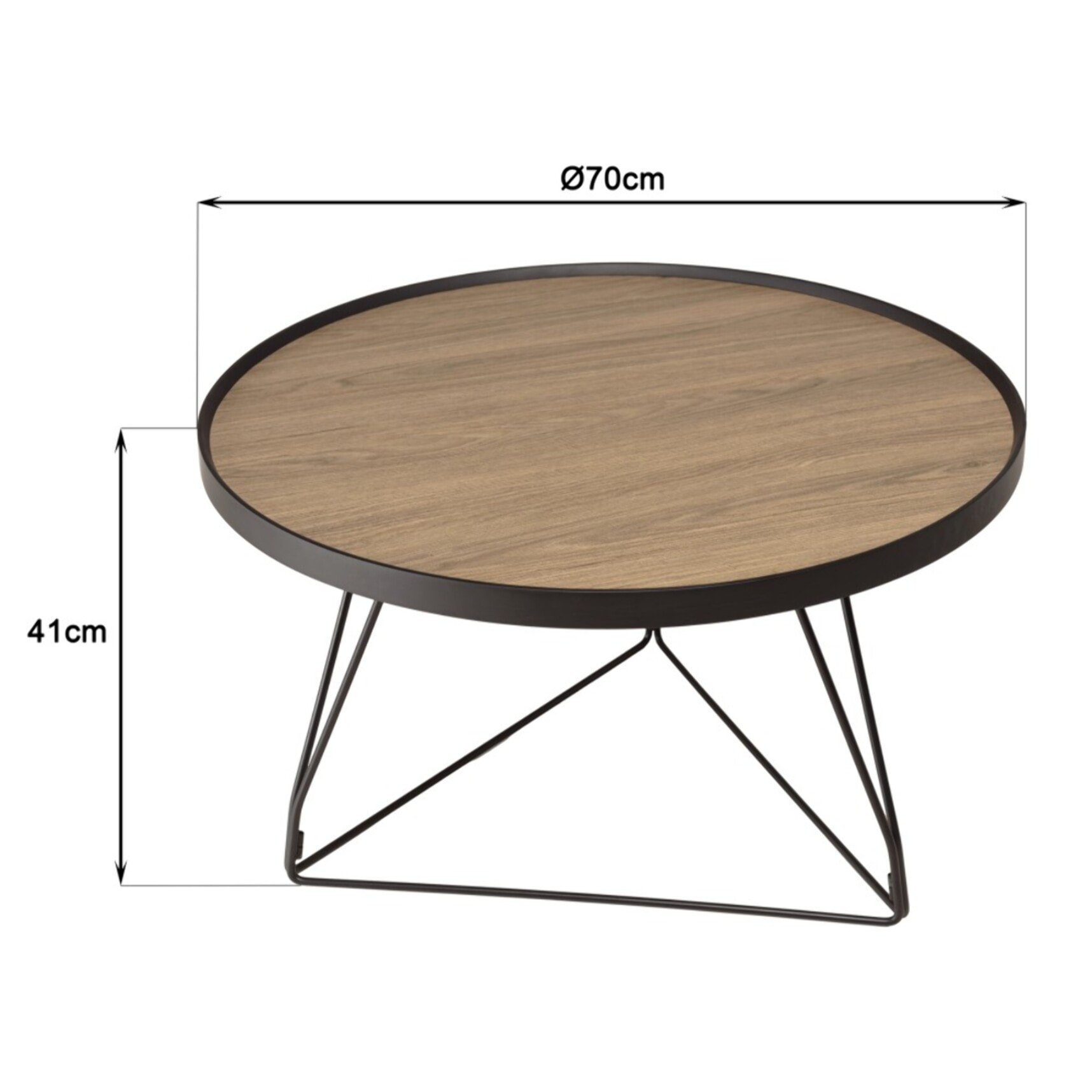JULIA - Table basse ronde 70x70cm mocha pieds épingles métal noir