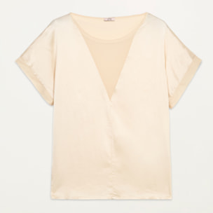 Oltre - Blusa con inserto transparente - Blanco