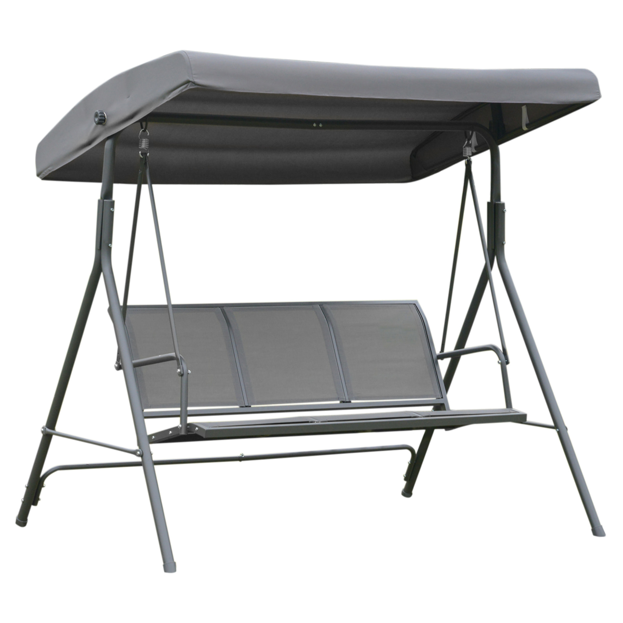 Columpio Balancín Jardín de 3 Plazas con Techo Parasol Ajustable Respaldo Transpirable y Marco de Acero para Terraza Balcón Exterior 175x118x159 cm Gris