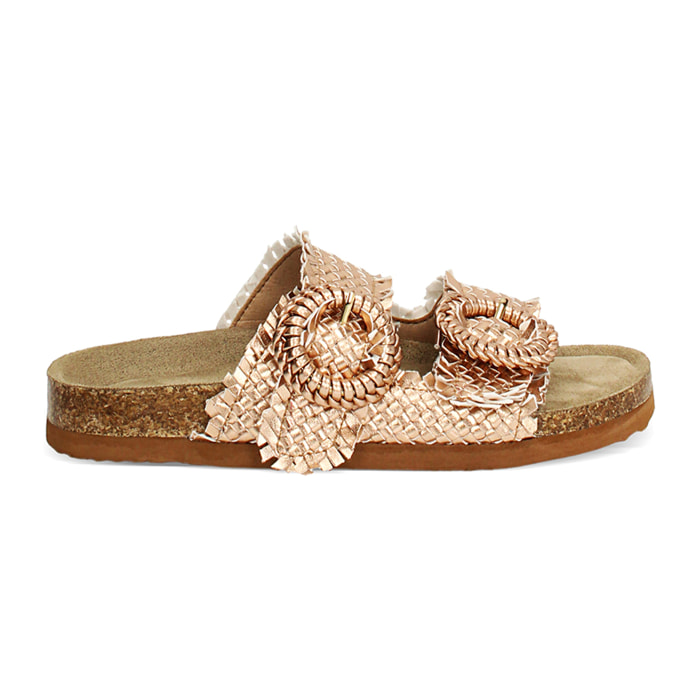 Chanclas rosa-oro trenzadas