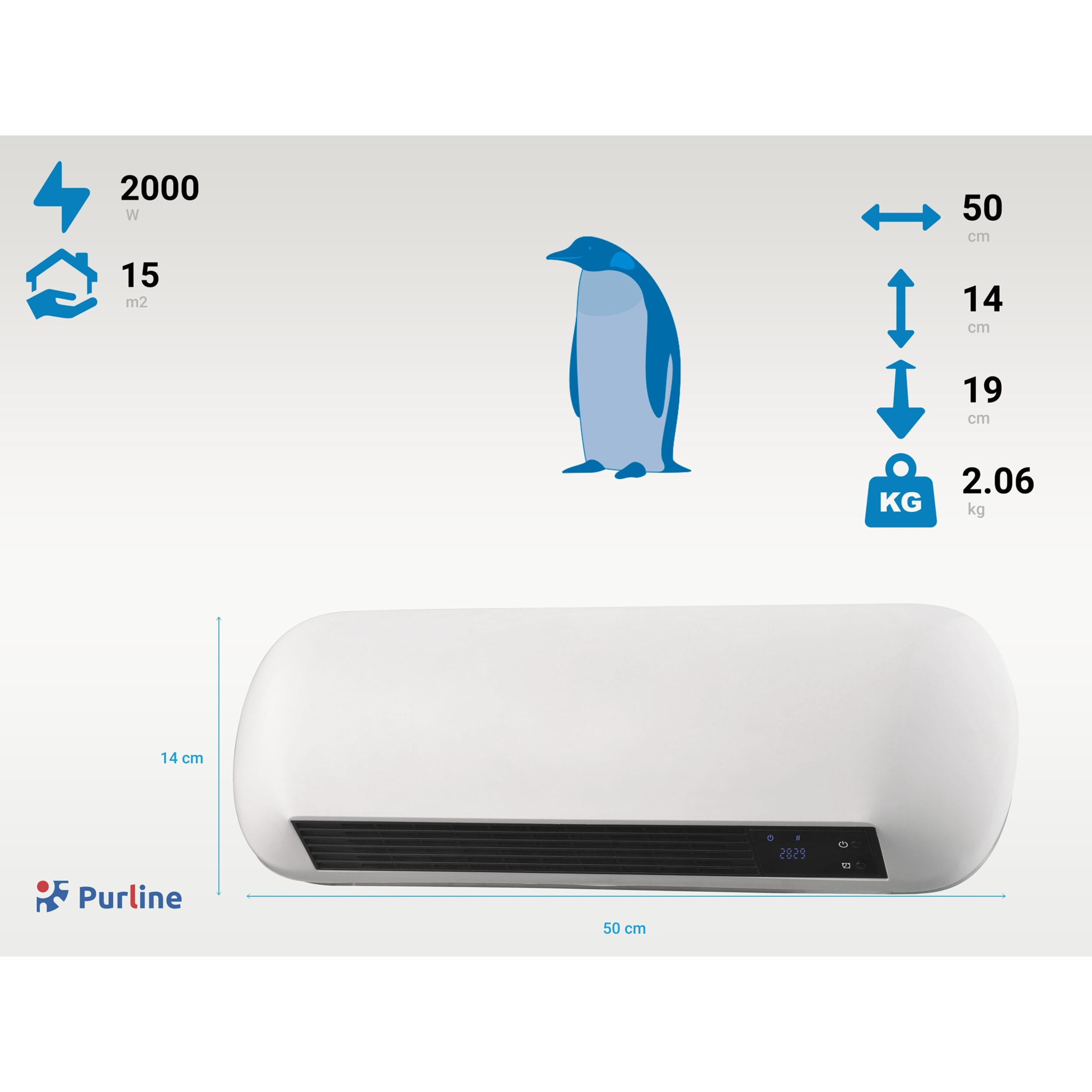 Calefactor Split ceramico de pared 2000 W con mando a distancia HOTI M55 PURLINE
