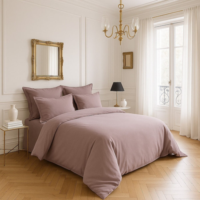 Housse De Couette 100% Satin de Coton lavé 105 Fils Tourterelle