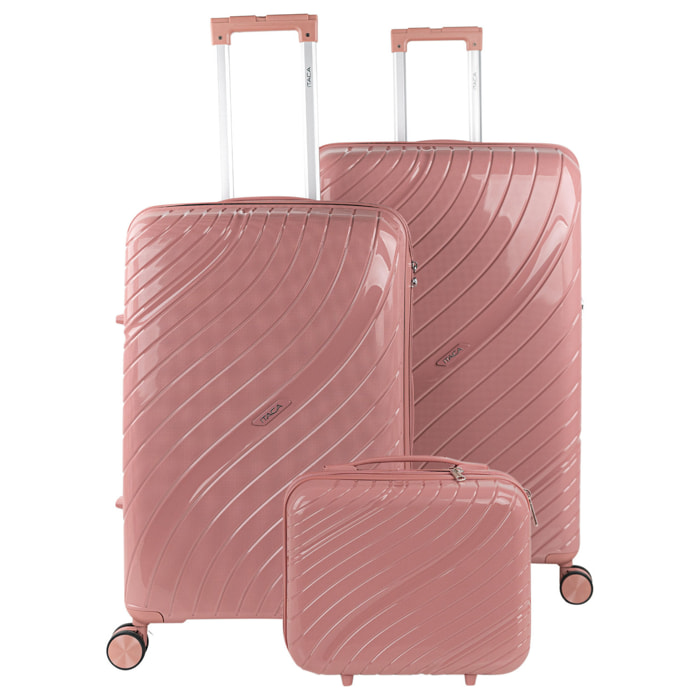 Juego De Maletas Rígidas Pp Itaca Danubio Rosa