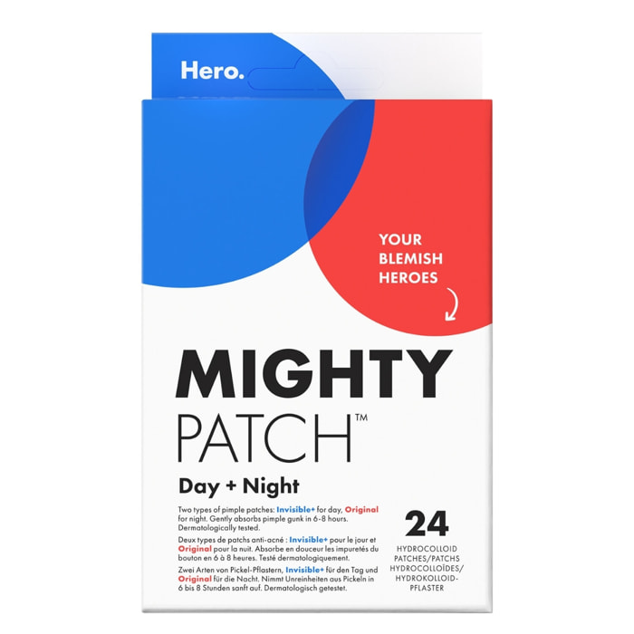 HERO Mighty Patch - Patch Anti-Acné Jour & Nuit Réduit les Boutons en 6h 24 Patchs