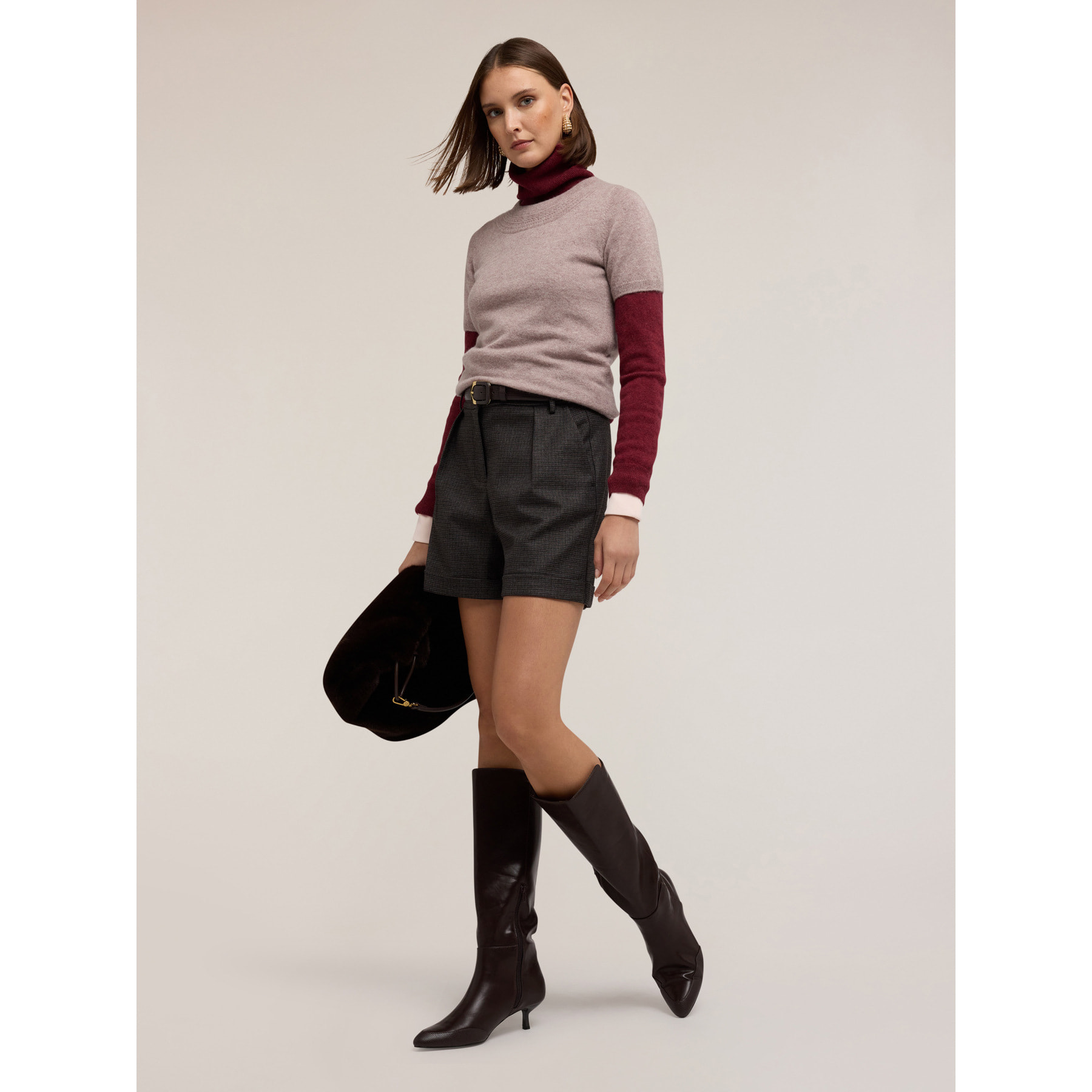 Motivi - Shorts cropped con motivo a cuadros - Gris