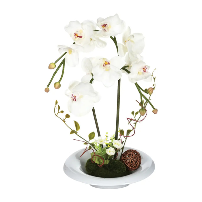 Composition d'orchidées artificielles vase céramique H46cm