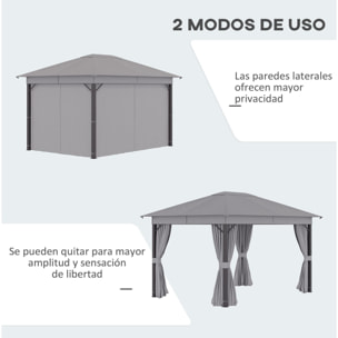 Cenador Jardín 4x3 m con Techo de Ventilación 4 Cortinas y 8 Orificio de Drenaje